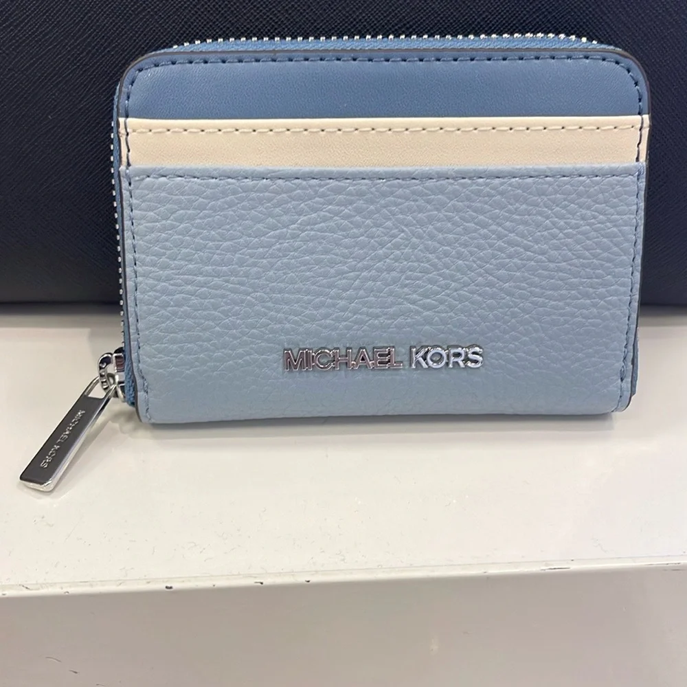 Michael Kors Jet Set Travel Medium Zip Around Color-Block Wallet Pale Blue Mul
